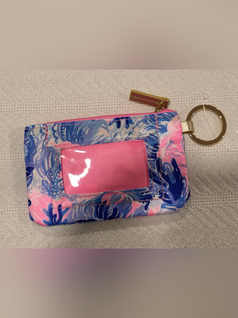💛Lilly Pulitzer Floral Key Card Pouch in Pink, Blue & Purple with Gold Trim - Picture 3 of 8